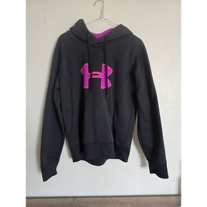 Under‎ Armour Hoodie Pullover Sweatshirt Drawstring Black Pink Logo Sz L